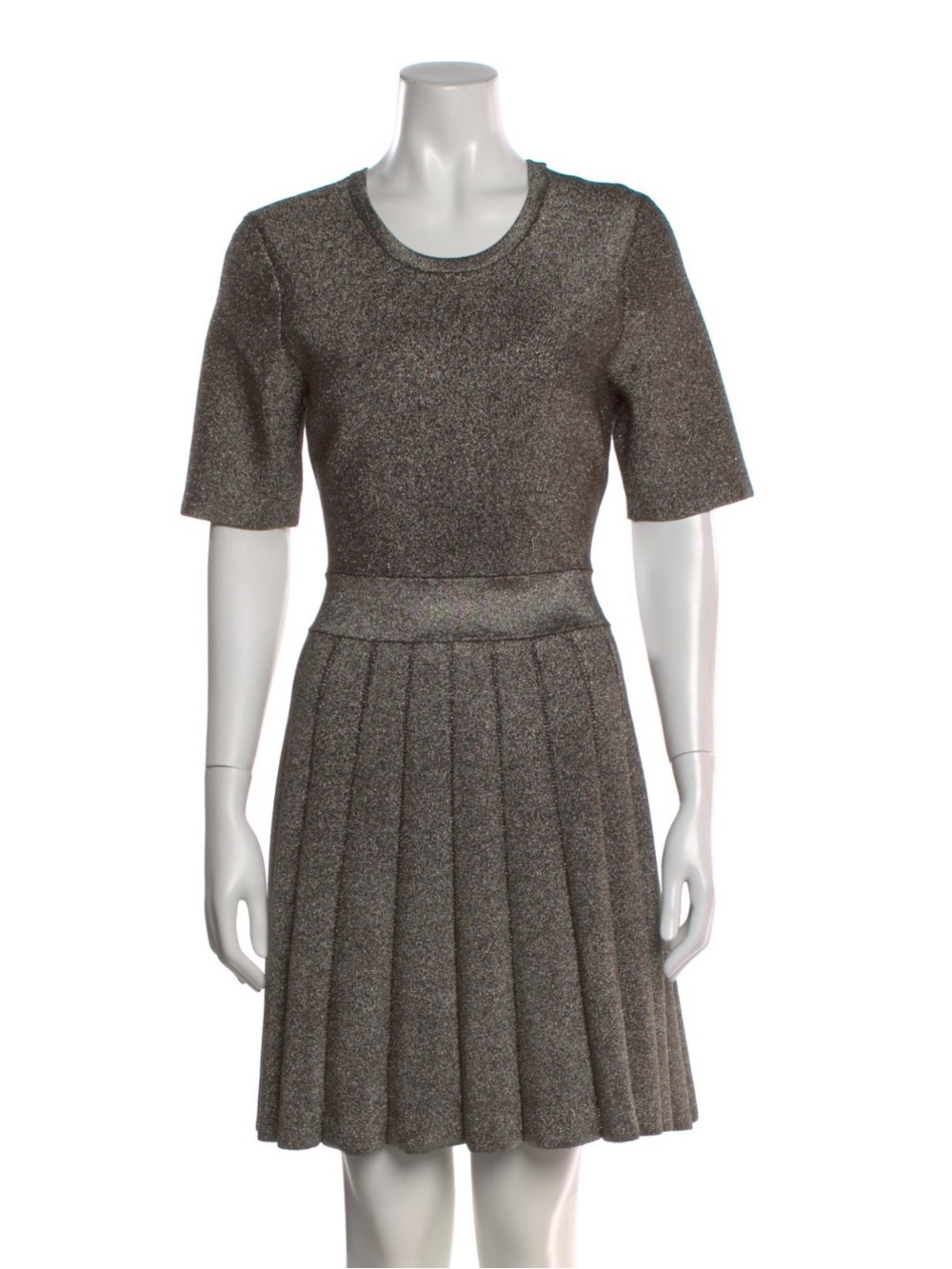 A.L.C. Metallic Knit Pleated Short-Sleeve Dress -Small